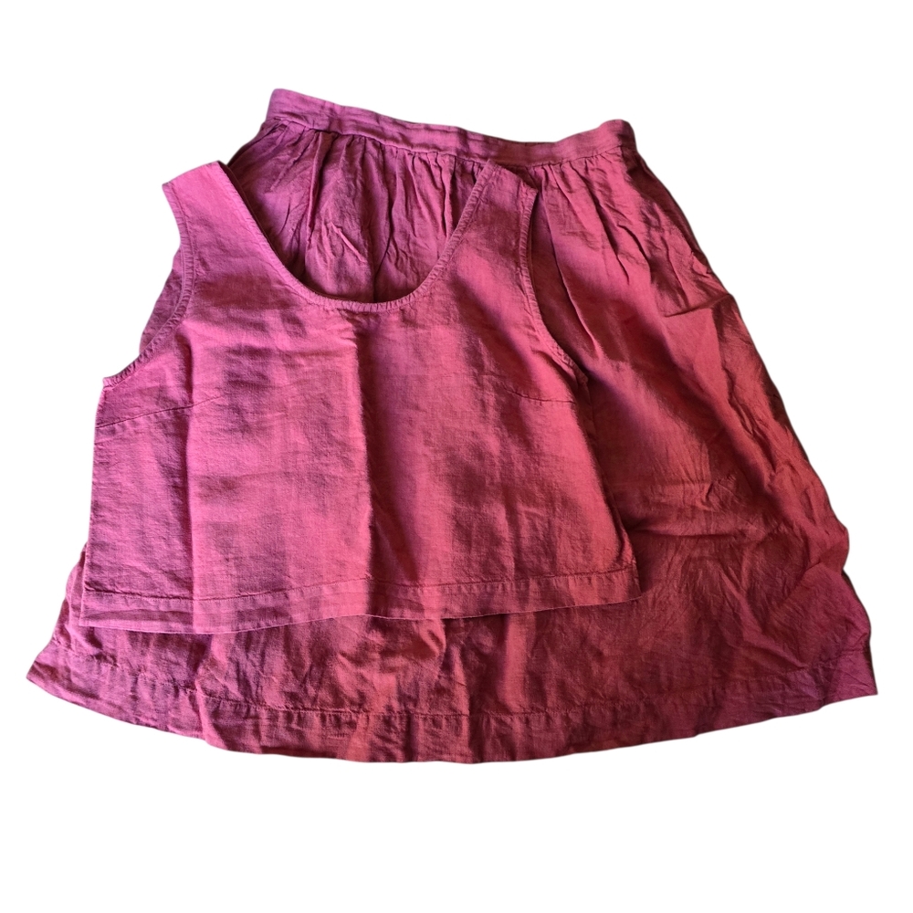 MENIQUE Pink Sleeveless Top and Skirt Set‎ 100% Linen Size XL